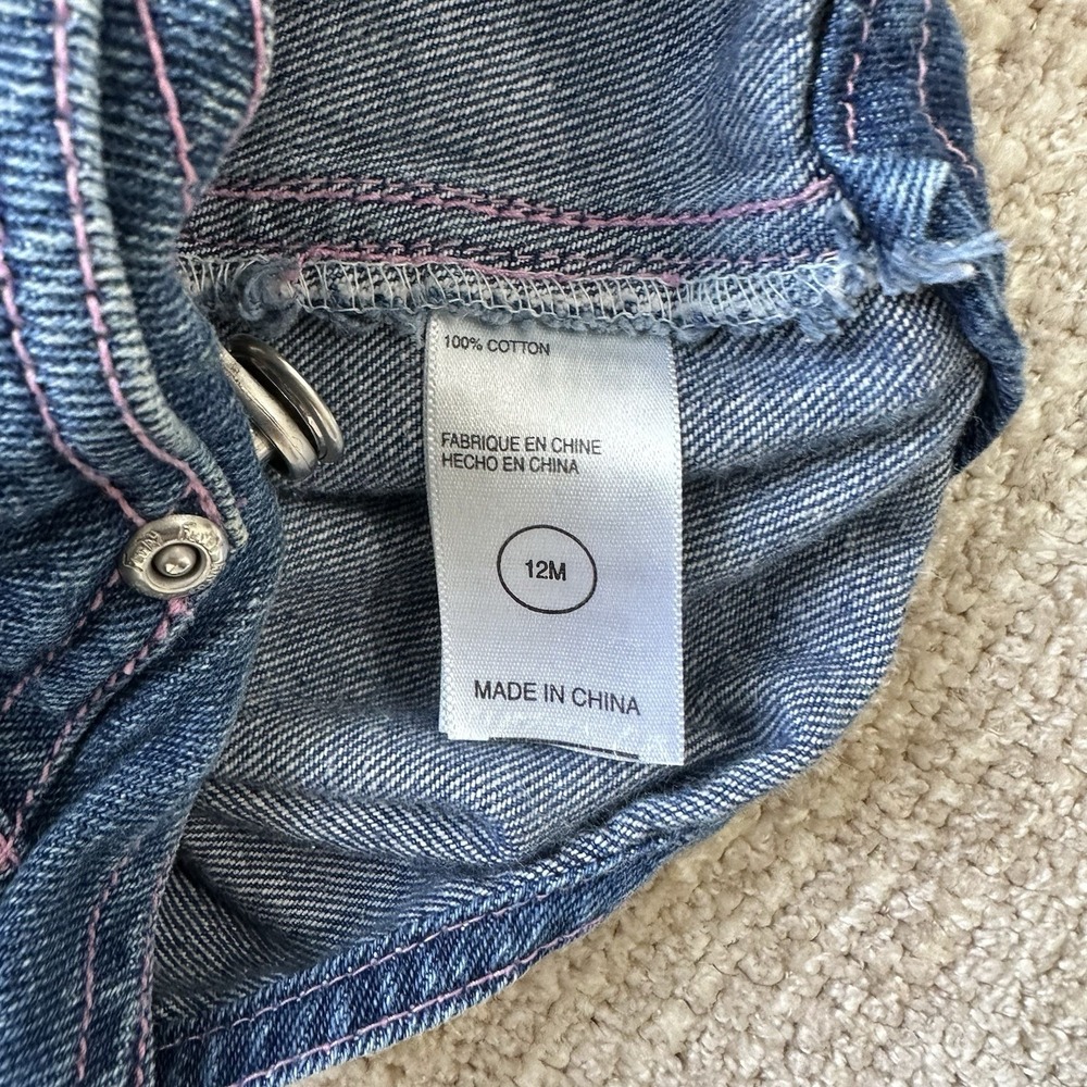Vintage Furby Overalls Size 12 Months 90's Y2K Pink Denim Jeans Outfit Romper - Picture 12 of 14